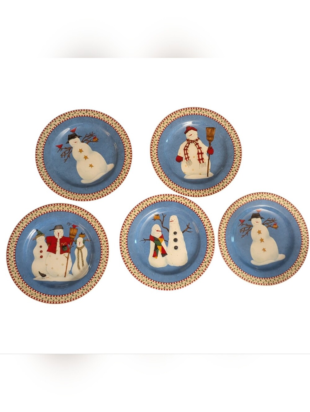 Set of 5 Debbie Mumm Snowman Plates VTG 90s